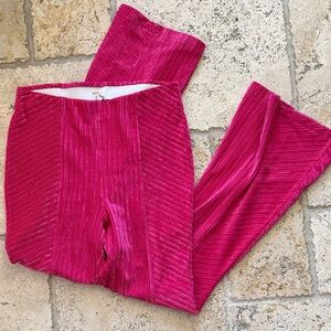 Free People Hot Pink Velvet Flare Pants | Pull-On | Ribbed